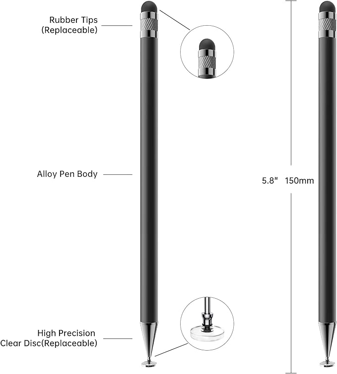 Bopomofo Stylus (5 Pcs),2-in-1 Stylus Pen for Touchscreen, High Precision and Sensitivity, Suitable for iPhone/ipad/Android Tablets, Compatible with All Touch Screens,Black