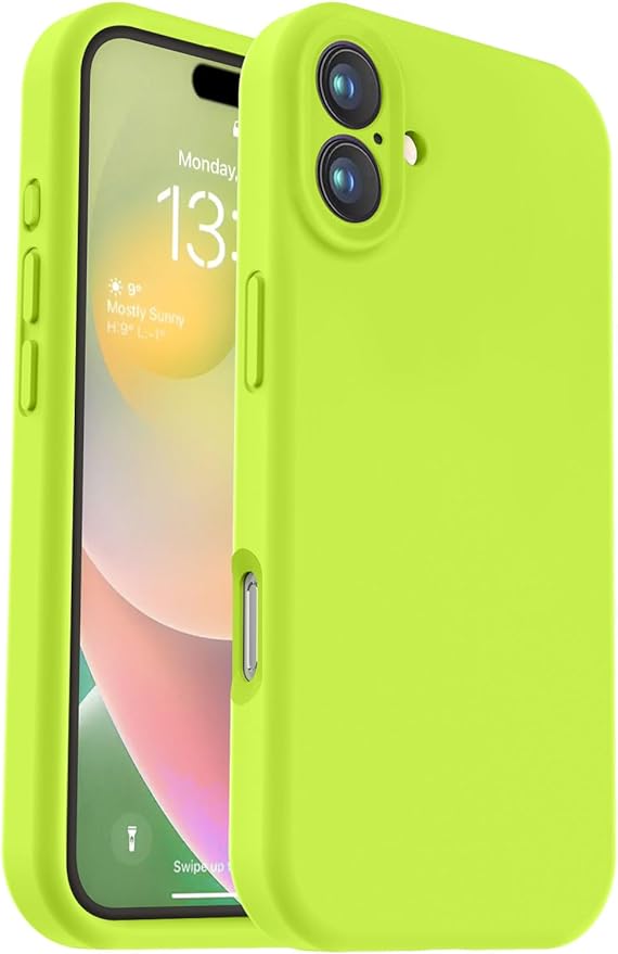 Vooii Compatible with iPhone 16 Case, Liquid Silicone Upgrade [Camera Protection] [Soft Anti-Scratch Microfiber Lining] Shockproof Phone Case for iPhone 16 6.1 inch - Fluorescent Green