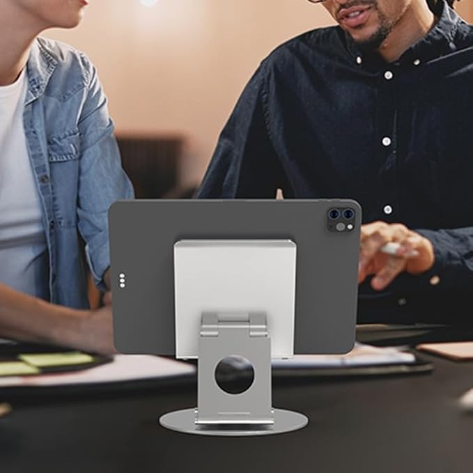 KABCON Swivel Tablet Stand, Aluminum Portable 360°Rotating Holder for Desk,Business,Kitchen,Desktop,Table Stand for iPad Pro 9.7,10.5,12.9/Air Mini,Tab,Fire,Nexus,E-Reader-Silver