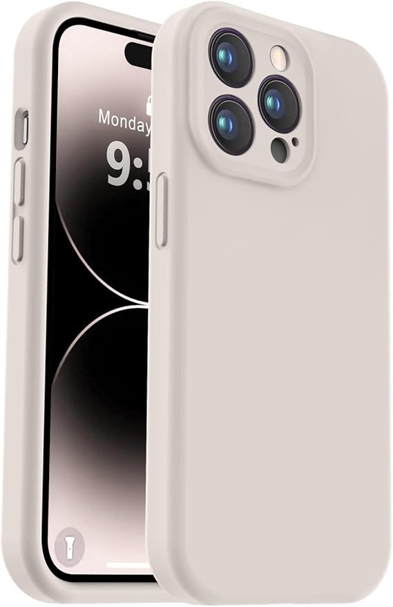 Vooii Compatible with iPhone 14 Pro Case, Liquid Silicone Upgrade [Camera Protection] [Soft Anti-Scratch Microfiber Lining] Shockproof Phone Case for iPhone 14 Pro 6.1 inch - Stone