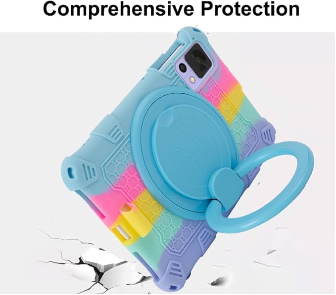 Tablet Case for ALLDOCUBE iPlay 50 Mini/60 Mini/DOOGEE T20 Mini/TCL/Samsung Galaxy 8.4 inch Soft Anti-Stress Silicone Case with Rotate Stand/Pencil Holder/Shoulder Strap/Pen (Colorful Light Blue)
