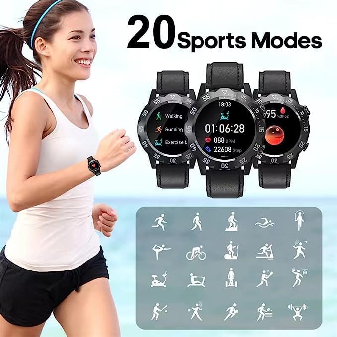 KAVVO Oyster Urban Smart Watch for Men, 46mm Fitness Smartwatch with Blood Oxygen Heart Rate Sleep Monitor, Multiple Sports Modes Tracker for Android iOS Phones (Cool Black)