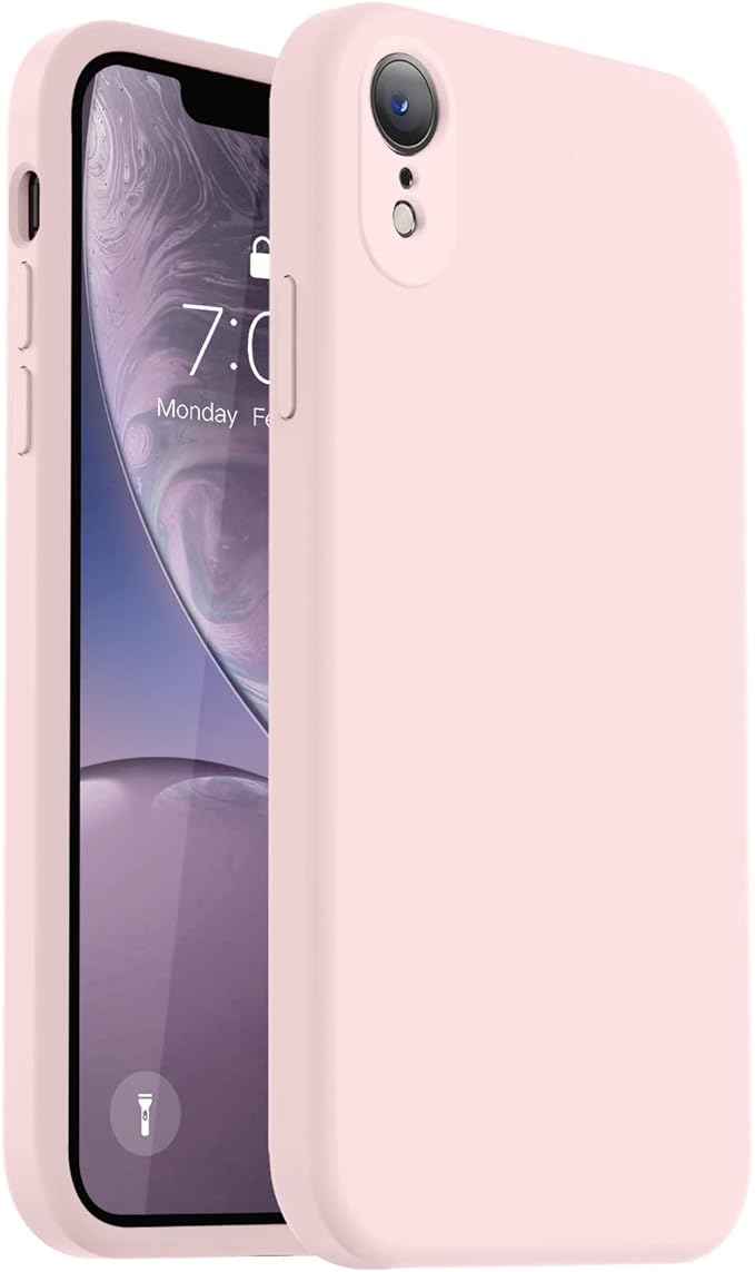 Vooii Compatible with iPhone XR Case, Upgraded Liquid Silicone with [Flat Edges] [Camera Protection] [Soft Anti-Scratch Microfiber Lining] Phone Case for iPhone 10 XR 6.1 inch - Chalk Pink