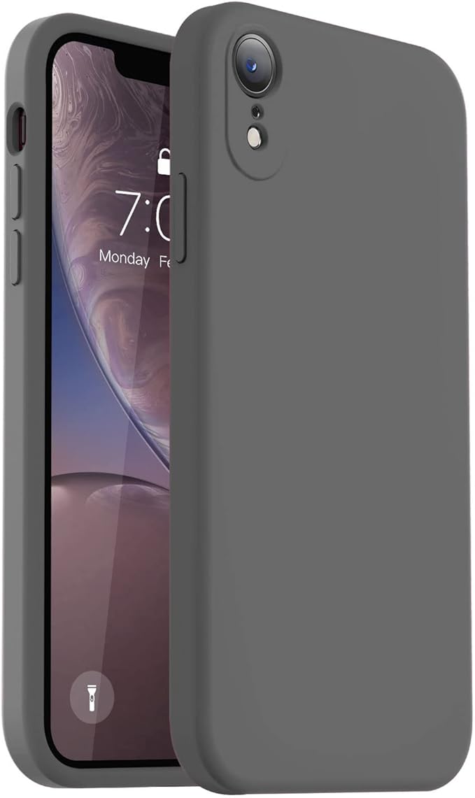 Vooii Compatible with iPhone XR Case, Upgraded Liquid Silicone with [Flat Edges] [Camera Protection] [Soft Anti-Scratch Microfiber Lining] Phone Case for iPhone 10 XR 6.1 inch - Dark Grey