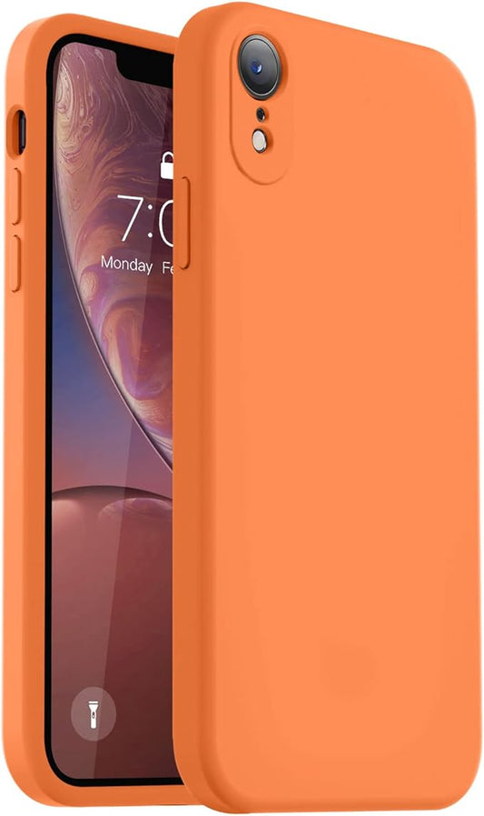 Vooii Compatible with iPhone XR Case, Upgraded Liquid Silicone with [Flat Edges] [Camera Protection] [Soft Anti-Scratch Microfiber Lining] Phone Case for iPhone 10 XR 6.1 inch - Bright Orange