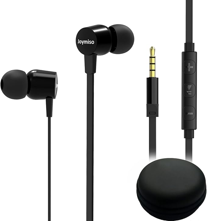 Joymiso Tangle Free Earbuds for Kids Women Small Ears with Case, Comfortable Lightweight in Ear Headphones, Flat Cable Ear Buds Wired Earphones with Microphone and Volume Control for Cell Phone Laptop