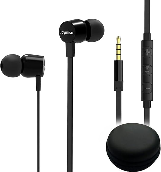Joymiso Tangle Free Earbuds for Kids Women Small Ears with Case, Comfortable Lightweight in Ear Headphones, Flat Cable Ear Buds Wired Earphones with Microphone and Volume Control for Cell Phone Laptop