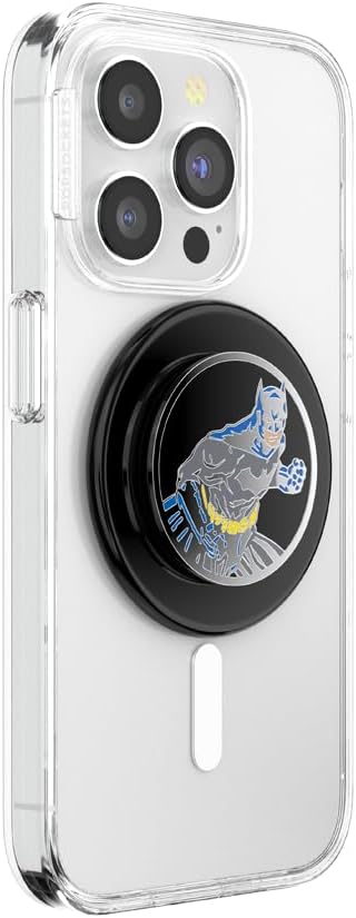 PopSockets Phone Grip for MagSafe with Kickstand, Magnetic Stand, Swappable Top, Secure Hold for iPhone MagSafe Cases, Phone & Tablet Grip, Batman - Enamel in Action