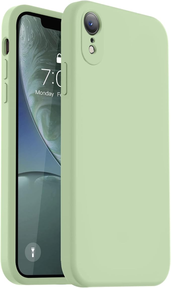 Vooii Compatible with iPhone XR Case, Upgraded Liquid Silicone with [Flat Edges] [Camera Protection] [Soft Anti-Scratch Microfiber Lining] Phone Case for iPhone 10 XR 6.1 inch - Matcha
