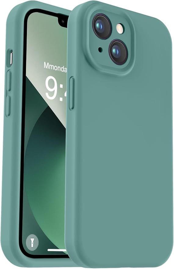 Vooii Compatible with iPhone 13 Case, Liquid Silicone Upgrade [Camera Protection] [Soft Anti-Scratch Microfiber Lining] Shockproof Phone Case for iPhone 13 6.1 inch - Pine Green