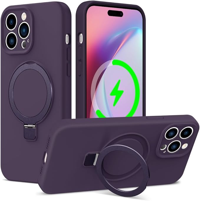 ZHK Liquid Silicone Designed for iPhone 14 pro Case with Magnet Stand, [Precise Camera Lens Protection][Mil-Grade Drop Shockproof][Soft Anti-Scratch Microfiber Lining] Slim Fit Cover, Purple