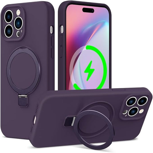 ZHK Liquid Silicone Designed for iPhone 14 pro max Case with Magnet Stand, [Precise Camera Lens Protection][Mil-Grade Drop Shockproof][Soft Anti-Scratch Microfiber Lining] Slim Fit Cover, Purple