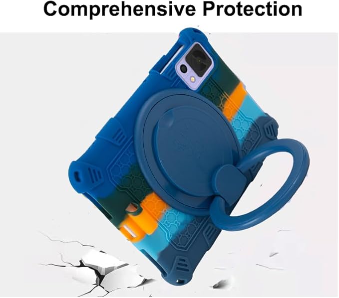 Tablet Case for ALLDOCUBE iPlay 50 Mini/60 Mini/DOOGEE T20 Mini/TCL/Samsung Galaxy Tab A 8.4 inch Soft Anti-Stress Silicone Case with Rotate Stand/Pencil Holder/Shoulder Strap/Pen (Colorful Blue)