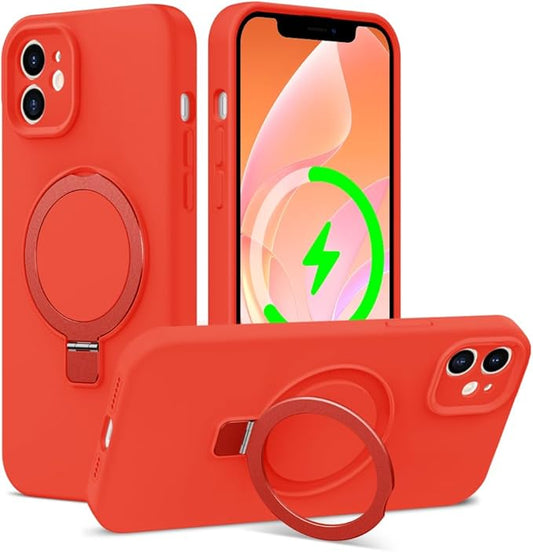 ZHK Liquid Silicone Designed for iPhone 11 Case with Magnet Stand, [Precise Camera Lens Protection][Mil-Grade Drop Shockproof][Soft Anti-Scratch Microfiber Lining] Slim Fit Cover, Red