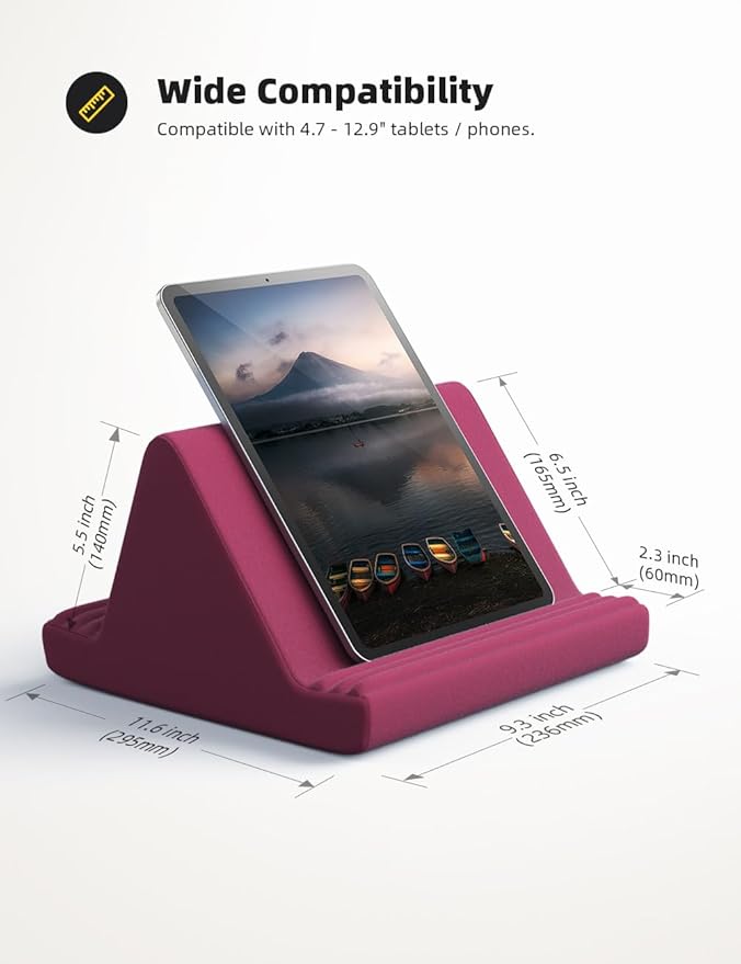 Lamicall Tablet Pillow Stand, Pillow Soft Pad for Lap - Tablet Holder Dock for Bed with 6 Viewing Angles, for iPad Pro 9.7, 10.5, 11, 12.9 Air Mini 4 3, Kindle, Galaxy Tab, E-Reader, Purplish Red