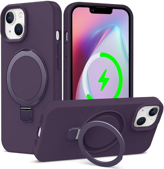 ZHK Liquid Silicone Designed for iPhone 13/14 Case with Magnet Stand, [Mil-Grade Drop Shockproof][Soft Anti-Scratch Microfiber Lining] Slim Fit Cover, Purple