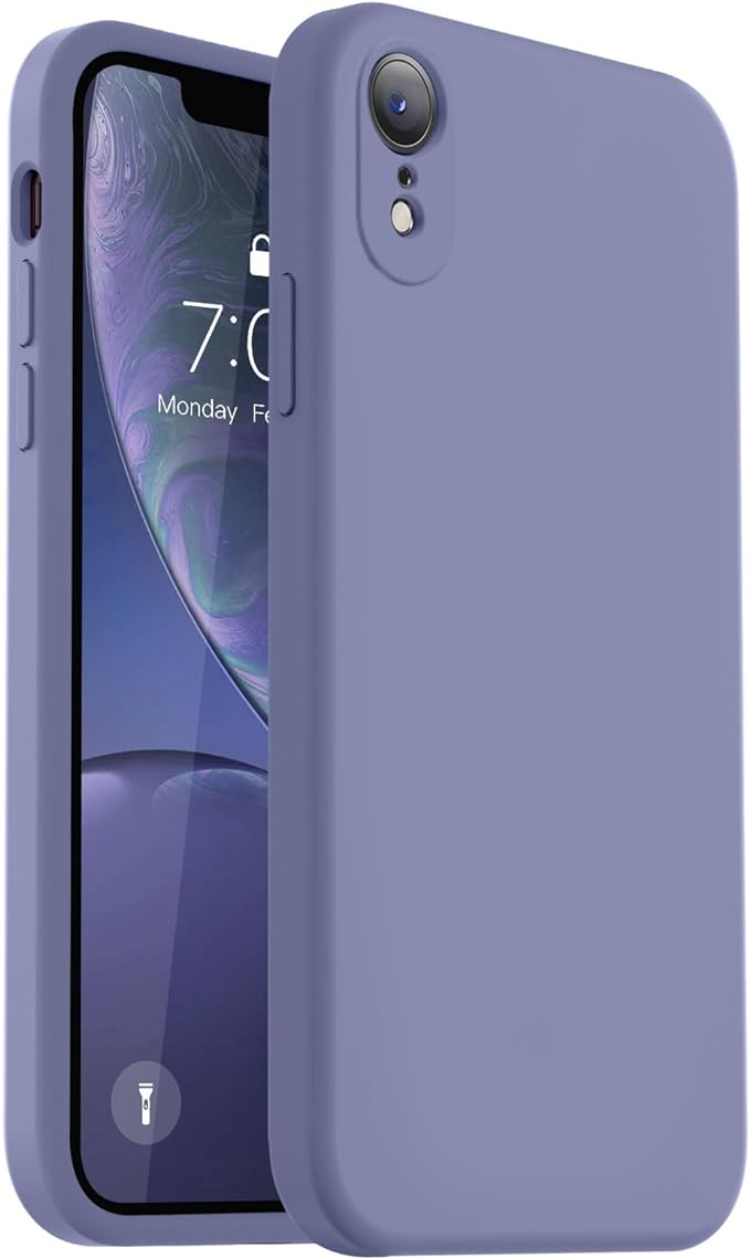 Vooii Compatible with iPhone XR Case, Upgraded Liquid Silicone with [Flat Edges] [Camera Protection] [Soft Anti-Scratch Microfiber Lining] Phone Case for iPhone 10 XR 6.1 inch - Lavender Grey