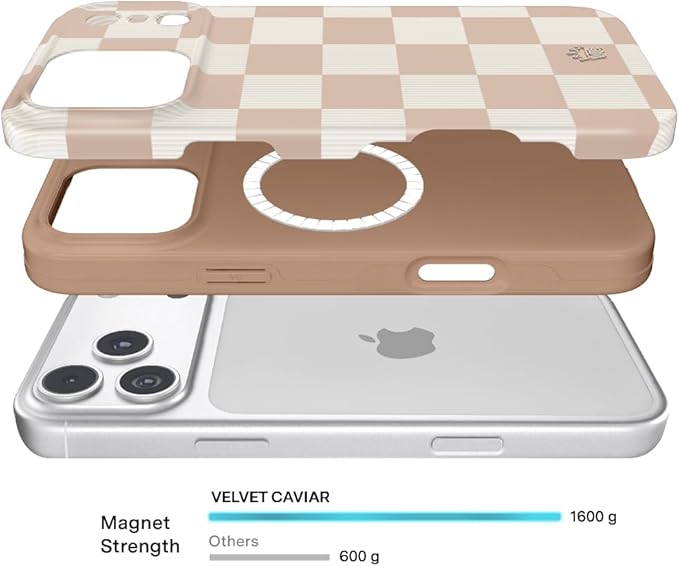 VELVET CAVIAR Case for iPhone 17 Pro | Compatible with MagSafe | 10ft Drop Tested | Protective Designer Cases | Nude Vibe Checkered