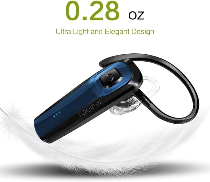 Bluetooth Earpiece, M26 Bluetooth Headset Handsfree V5.0 Wireless Earpiece Headphone with Noise Reduction and Microphone Compatible for Android iPhone Cell Phone Laptop - Blue