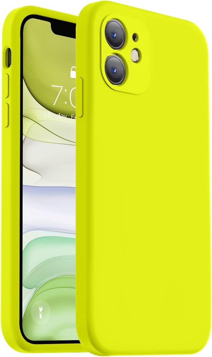 Vooii Compatible with iPhone 11 Case, Upgraded Liquid Silicone with [Flat Edges] [Camera Protection] [Soft Anti-Scratch Microfiber Lining] Phone Case for iPhone 11 6.1 inch - Neon Lemon