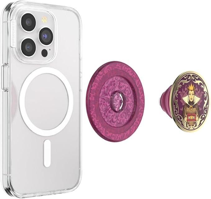 PopSockets Phone Grip for MagSafe with Kickstand, Magnetic Stand, Swappable Top, Secure Hold for iPhone MagSafe Cases, Phone & Tablet Grip, Disney - Enamel Essence of Evil Queen