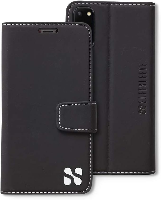 SafeSleeve EMF Protection Anti Radiation Samsung Galaxy Case: Galaxy S23 Plus RFID EMF Blocking Wallet Cell Phone Case (Black)