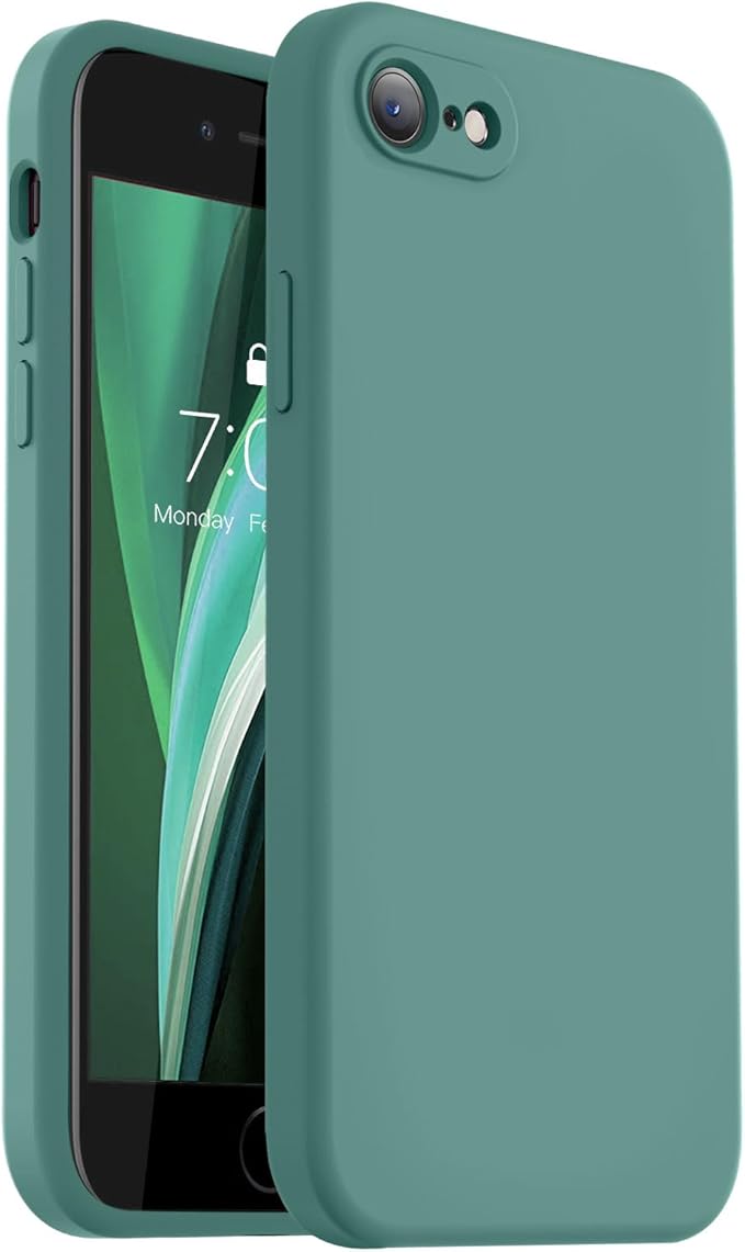 Vooii for iPhone SE Case 2022/3rd/2020,iPhone 8/7 Case, Upgraded Liquid Silicone with [Flat Edges] [Camera Protection] [Soft Anti-Scratch Microfiber Lining] Phone Case for iPhone SE - Pine Green