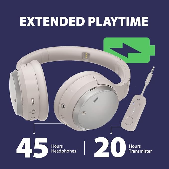 Sky Eon - Bluetooth Headphones for Airplane Travel & Mobile Phone with Wireless Adapter, Active Noise-Canceling & Ambient Mode, Spacious & Comfortable Earpads, 45hr Playtime