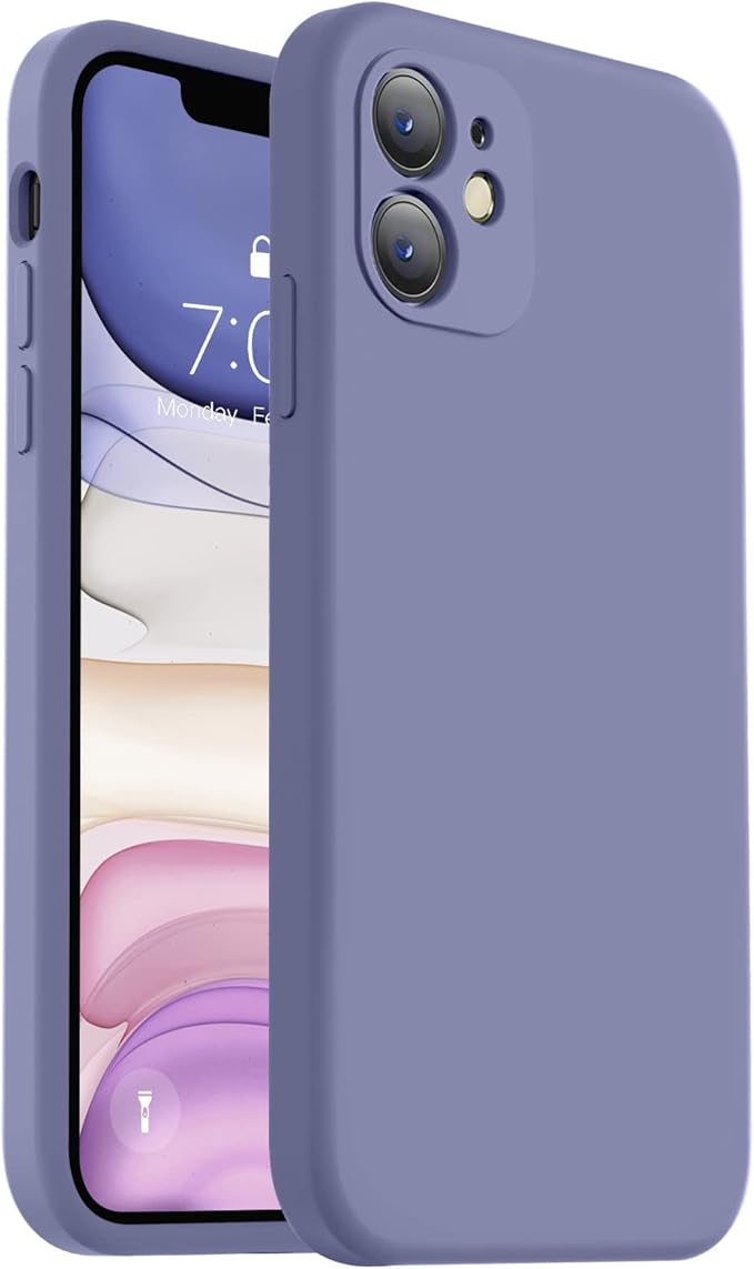 Vooii Compatible with iPhone 11 Case, Upgraded Liquid Silicone with [Flat Edges] [Camera Protection] [Soft Anti-Scratch Microfiber Lining] Phone Case for iPhone 11 6.1 inch - Lavender Grey