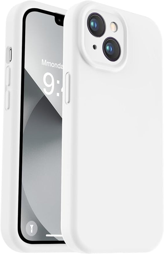 Vooii Compatible with iPhone 13 Case, Liquid Silicone Upgrade [Camera Protection] [Soft Anti-Scratch Microfiber Lining] Shockproof Phone Case for iPhone 13 6.1 inch - White