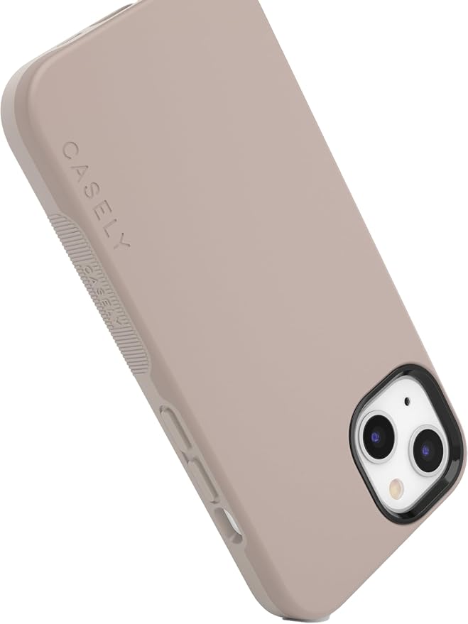 Casely iPhone 14 Case | Taupe on Nude | Neutral Solid Beige Aesthetic Cream | Compatible with MagSafe | Bold Protective Design