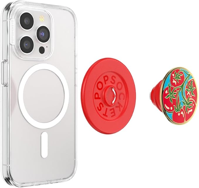 PopSockets Phone Grip for MagSafe with Kickstand, Magnetic Stand, Swappable Top, Secure Hold for iPhone MagSafe Cases, Phone & Tablet Grip - Enamel Tomato Rosso
