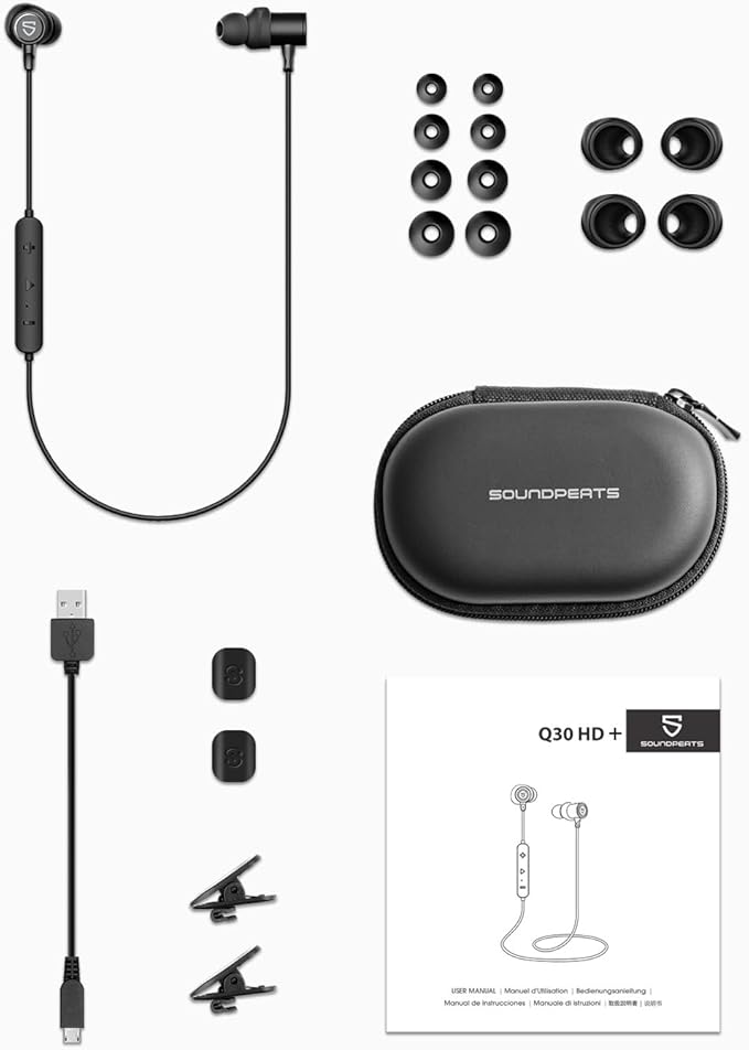 SoundPEATS Q30 HD+ Bluetooth Headphones in-Ear Stereo Wireless 5.2 Magnetic Earphones IPX5 Sweatproof Earbuds with Mic for Sports, Immersive Bass, 10mm Drivers, aptX-HD, 12 Hours Playtime, Type C