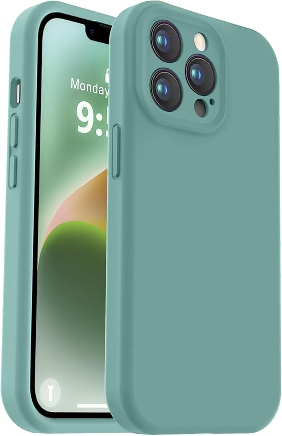 Vooii Compatible with iPhone 13 Pro Max Case, Liquid Silicone Upgrade [Camera Protection] [Soft Anti-Scratch Microfiber Lining] Shockproof Phone Case for iPhone 13 Pro Max 6.7 inch - Pine Green