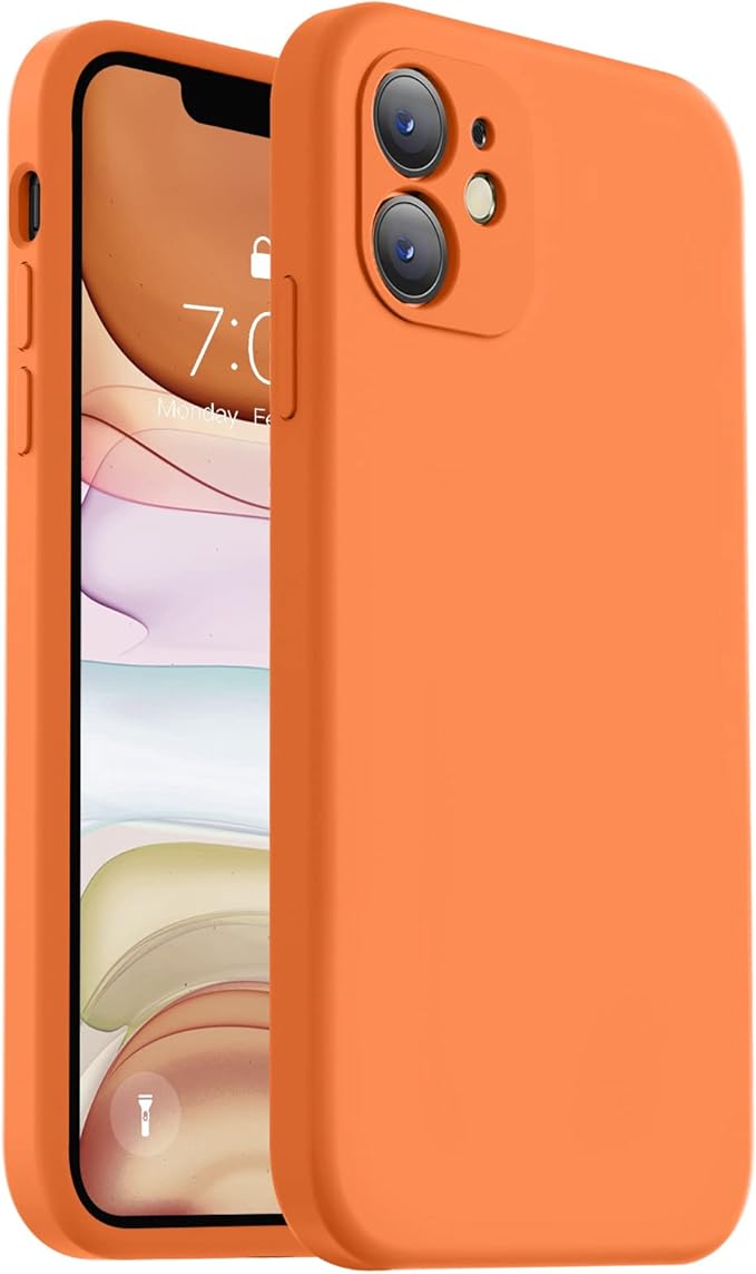 Vooii Compatible with iPhone 11 Case, Upgraded Liquid Silicone with [Flat Edges] [Camera Protection] [Soft Anti-Scratch Microfiber Lining] Phone Case for iPhone 11 6.1 inch - Bright Orange