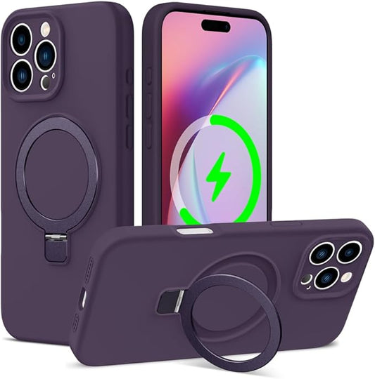 ZHK Liquid Silicone Designed for iPhone 16 pro max Case with Magnet Stand, [Precise Camera Lens Protection][Mil-Grade Drop Shockproof][Soft Anti-Scratch Microfiber Lining] Slim Fit Cover, Purple