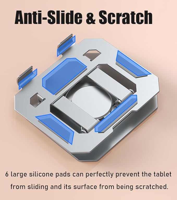 Dual 360° Rotating Tablet Stand Holder for Desk with Carbon Steel Base, Table Tablet Support with Dual Rod Adjustable Compatible for iPad Pro 13 12 11 Air Mini 5 4 3 (Silver)