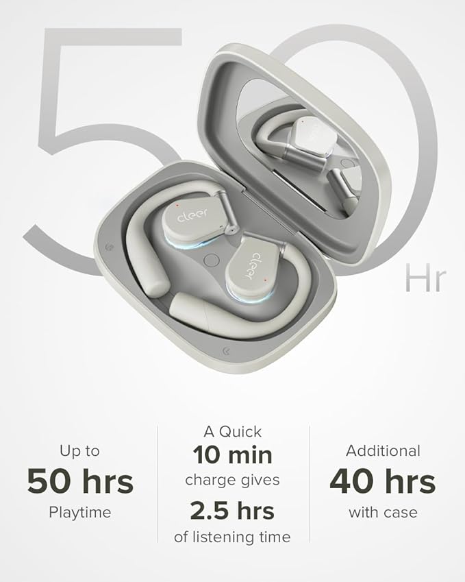 Cleer ARC 3 Open Ear Headphones - Dolby Audio, Snapdragon Sound True Wireless Earbuds, 50Hr Battery, Bluetooth 5.4, IPX 7, Multi-Point, Smart Controls, Light Grey