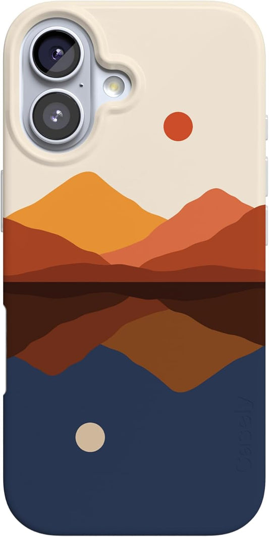 Casely iPhone 17 Case | Opposites Attract Day & Night Colorblock Mountains | Classic Ultra Slim Design | Compatible with MagSafe