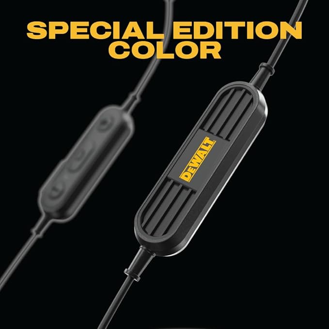 DEWALT Heavy Duty Neckband Bluetooth Earbuds - Black Special Edition Wireless Bluetooth 5.2 Headphones w/Microphone, Lightweight Comfort, IP56 Waterproof, Deep Bass, 20H Jobsite Behind-Neck Earphones