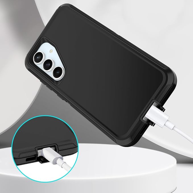 for Samsung Galaxy S24 FE 5G Case Heavy Duty Protective Shockproof Dropproof 3-Layer Full Body Protection [Without Screen Protector] Tough Rugged Case for Galaxy S24 FE,Black