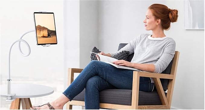 Gooseneck Tablet Holder - Flexible Stand, Tablet Holder,Cell Phone Holder,Cell Stand, Flexible Adjustable Arm in Bed for/Mobile Phone/Switch/etc, 98 cm Total Length (White)