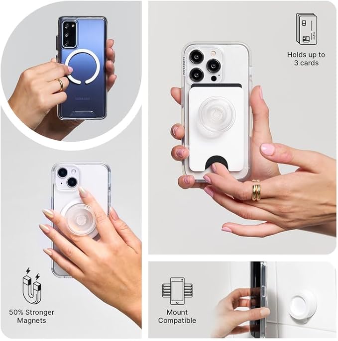 PopSockets Phone Grip for MagSafe with Kickstand, Magnetic Stand, Swappable Top, Secure Hold for iPhone MagSafe Cases, Phone & Tablet Grip - Resin DND
