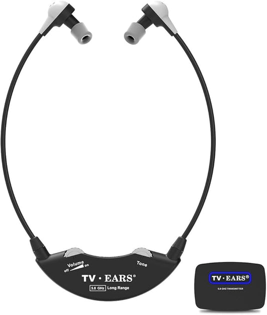 TV · Ears Long Range Digital Wireless Headset System, 5.8 GHz RF Transmitter Headsets for TV, Ideal for Seniors & with Hearing Difficulties, Works with a Wide Range of TV Brands, 1 Pair