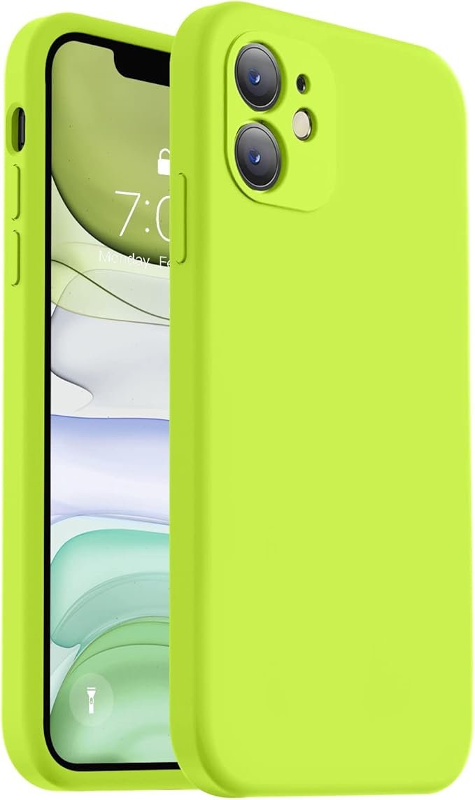 Vooii Compatible with iPhone 11 Case 6.1 inch, Soft Liquid Silicone with [Anti-Scratch Microfiber Lining] [Flat Edge] [Camera Protection] Shockproof Phone Case for iPhone 11 - Fluorescent Green