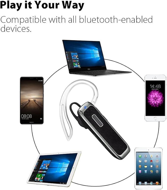 Bluetooth Headset, Hands-Free Wreless Bluetooth Earpiece with 18 Hours Playtime and Noise Cancelling Mic for iPhone Samsung Android Cell Phone Truck Driver - Black
