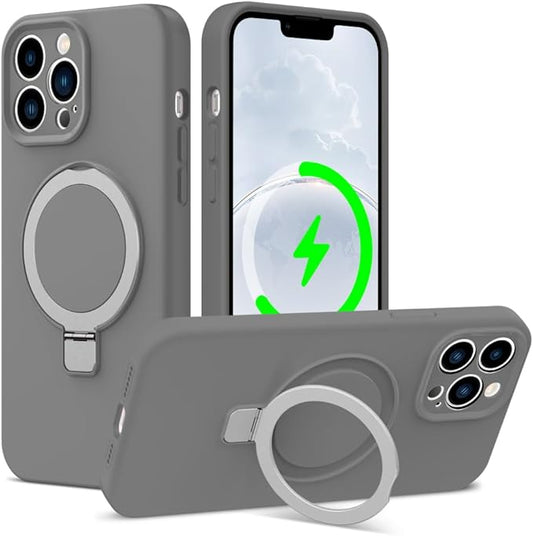 ZHK Liquid Silicone Designed for iPhone 13 pro Case with Magnet Stand, [Precise Camera Lens Protection][Mil-Grade Drop Shockproof][Soft Anti-Scratch Microfiber Lining] Slim Fit Cover, Grey