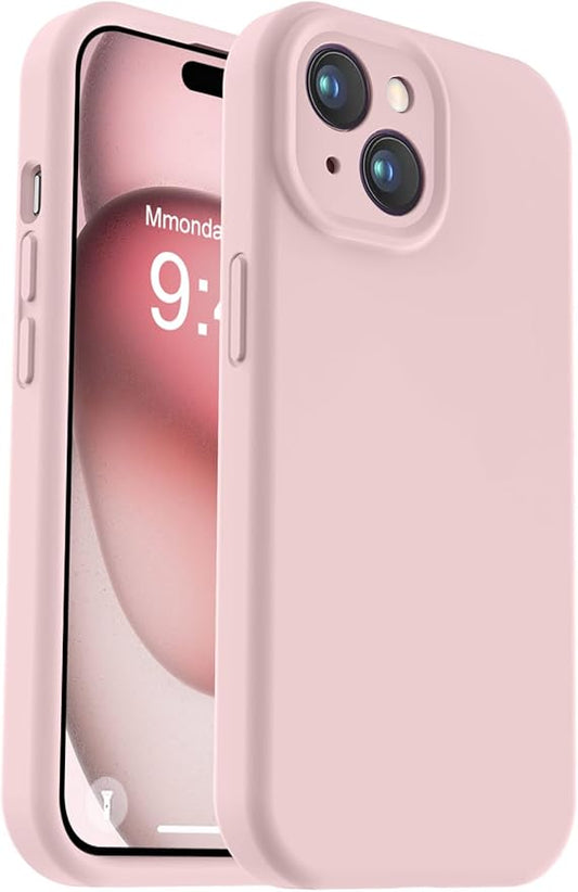 Vooii Compatible with iPhone 15 Plus Case, Upgrade Liquid Silicone [Enhanced Camera Protection] [Soft Anti-Scratch Microfiber Lining] Shockproof Phone Case for iPhone 15 Plus 6.7 inch - Pink Sand