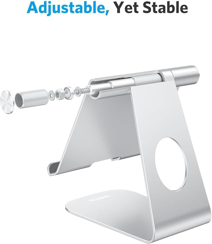 OMOTON Tablet Stand Holder Adjustable, T1 Desktop Aluminum Tablet Dock Cradle Compatible with iPad Air/Mini, iPad 10.2/9.7, iPad Pro 11/12.9/13, Samsung Tab and More Up to 13 inch, Silver