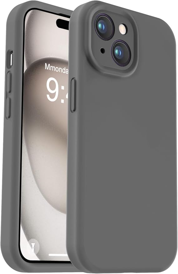 Vooii Compatible with iPhone 15 Case, Upgrade Defender Liquid Silicone, [Enhanced Camera Protection] [Soft Anti-Scratch Microfiber Lining] Shockproof Phone Case for iPhone 15 6.1 inch - Dark Grey